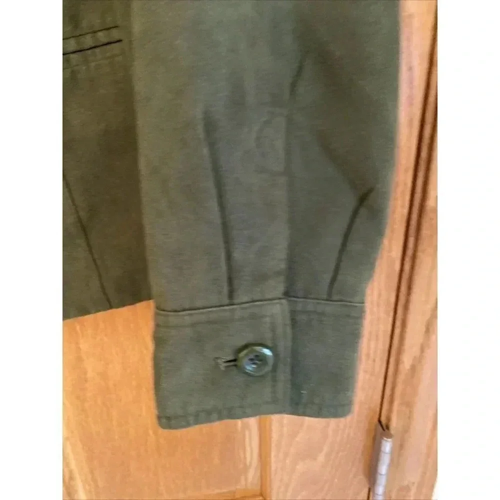Studio Works Women's Green Button Front Suede Jacket Sz 12 Pockets Collared